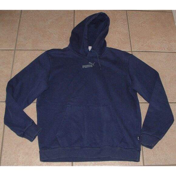 Mens Sz Medium Casual Wear Navy Blue LOGO Hoodie Hooded Sweatshirt PUMA - Picture 1 of 3